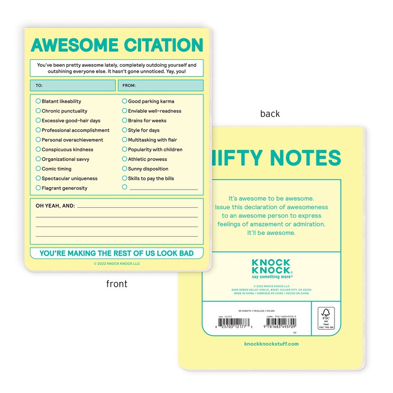 Knock Knock Awesome Citation Nifty Note Pad (Pastel Version)