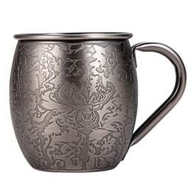 SKY FISH Moscow Mule Tassen, 3D-Geprägte Cocktailgläser 2er-Set, 500 ml Edelstahl-Weinbecher, Trinkgeschenke für Ihn, Weltraumgrau