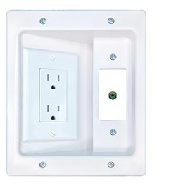 RiteAV RCA-Green Recessed Wall Plate Cable Concealer Management Kit with Power Outlet Hides Cords and Cables