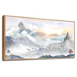 Wapluam Canvas Wall Art For Living Room Large Size Wall Decorations For Office Abstract Wall Decor For Bedroom Mountain Scenery Wall Painting Artwork Framed Pictures Art Home Wall Decor Wood Framed