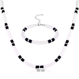 JOERICA Puka Shell Necklace for Men Women Sea Shell Surfer Necklace and Bracelet Set with Clam Chip Coconut Beads Pookah Shells Choker Necklace and Bracelet Summer Beach Jewelry Set