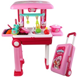 Kid's Cooking Toy Set Pretend Play Kitchen Playset for Girls, Pink with 24 Piece Accessory Set, Real Lights and Sounds