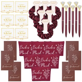 30PCS Bridesmaid Proposal Gifts Set Hair Scrunchies Knot Bracelets Proposal Cards Diamond Pen Makeup Bag Bridal Shower Wedding Party Favors for Maid of Honor Bride Tribe Women Girls Maroon