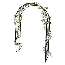 GarveeLife Metal Garden Arch, 86" H Outdoor Lawn Arbor with Stakes, Garden Arch Arbor Trellis for Climbing Plants, Roses, Vines, Wedding Archway Decor for Lawn, Patio,Party, Backyard, Black