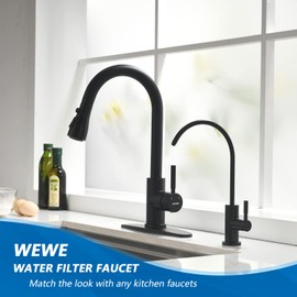 WEWE Matte Black Drinking Water Faucet Non Air Gap Stainless Steel Filtered Faucet for Kitchen Sink Reverse Osmosis System