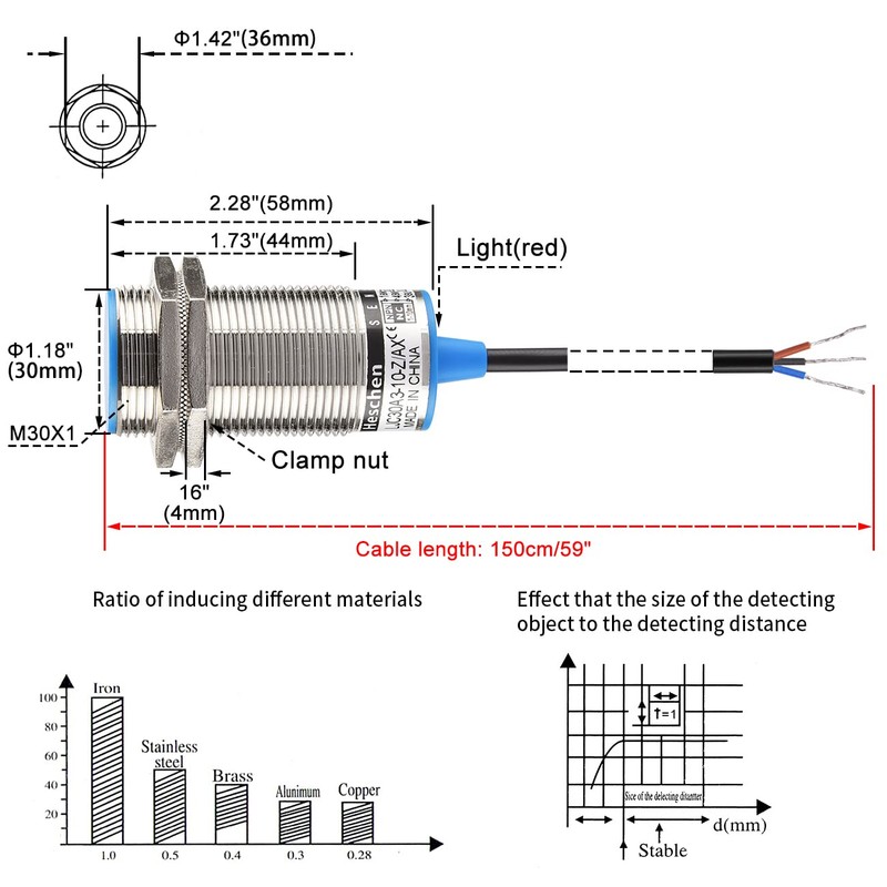 Heschen M30 Capacitive Proximity Sensor Switch Shield Type LJC30A3-10-Z/AX Detection