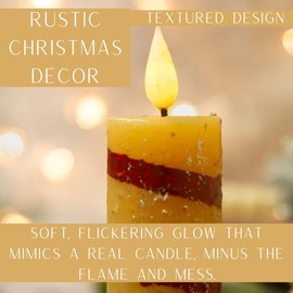 Factory Direct Craft Chunky Primitive Candy Cane LED Battery-Operated Taper Fit Bottom Candles with Timers Set of 2 - Christmas Candles for Holiday Displays and Decorating (8-1/2 & 11-1/4 Inches High)