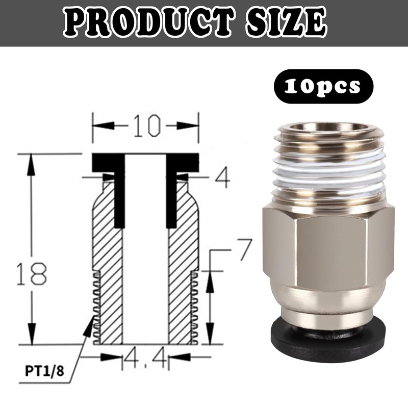 Dilightnews Pc4-M10, Pc4-M10 Pneumatic Connector, Ptfe Tube Quick Push Fitting,