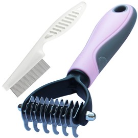 Dog Hair Comb Stripper, Cat Dog Detangling Combs, Pet Care Tool, Double-Sided Fur and Dematting Rake Comb for Dogs and Cats, Cat and Dog Flea Comb Set (Small, Pink)