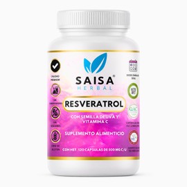 Resveratrol + Semilla de uva y Vitamina C 120 cápsulas | Antioxidante 1000 mg porción | Saisa Herbal| 100% Puro