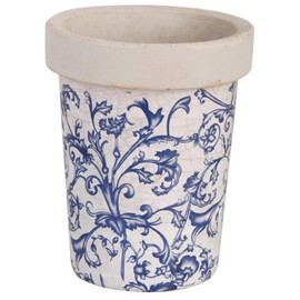 Long Tom Round Pot Planter in Blue/White