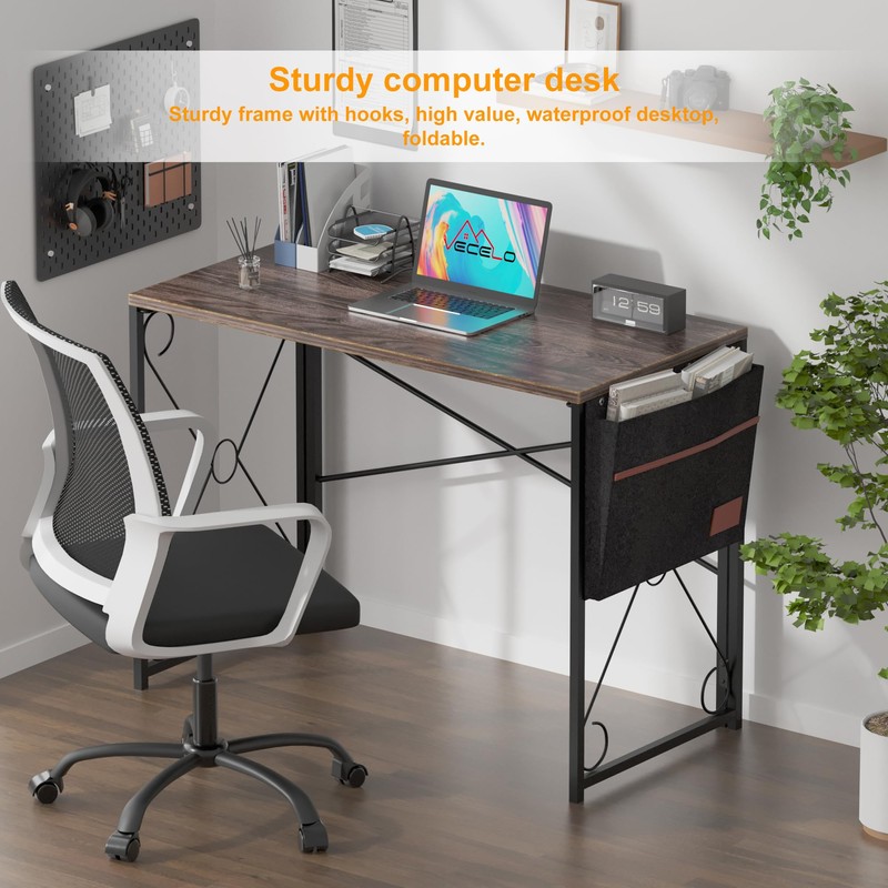 VECELO 39 Inch Folding Desk Simple Assembly, Writing Computer Desk