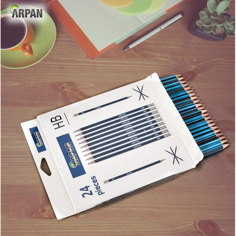ARPAN Pencils, HB School Eraser tip 24 Pencils, Snap-Resistant &