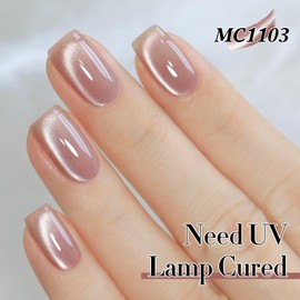 Double Rhythm Jelly Glass Cat Eye Gel Polish with Magnet 15ML Holographic Glitter Shimmer Translucent Sheer Color Magnetic Nail Polish Salon DIY at Home (Jelly Nude-MC1103)