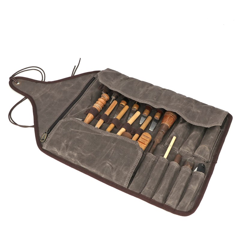 Tourbon Waxed Canvas Roll Up Tool Bag Electricians Carpenters Tools