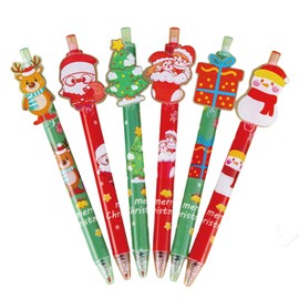 MOZXIRZ 6 Pcs Cute Retractable Pens Cartoon Christmas Gel Pens Aesthetic Pens 0.5mm Fine Point Black Ink Pens Smooth Writing Pens Office School Supplies Women Girls Boys Men (6Pcs Christmas)