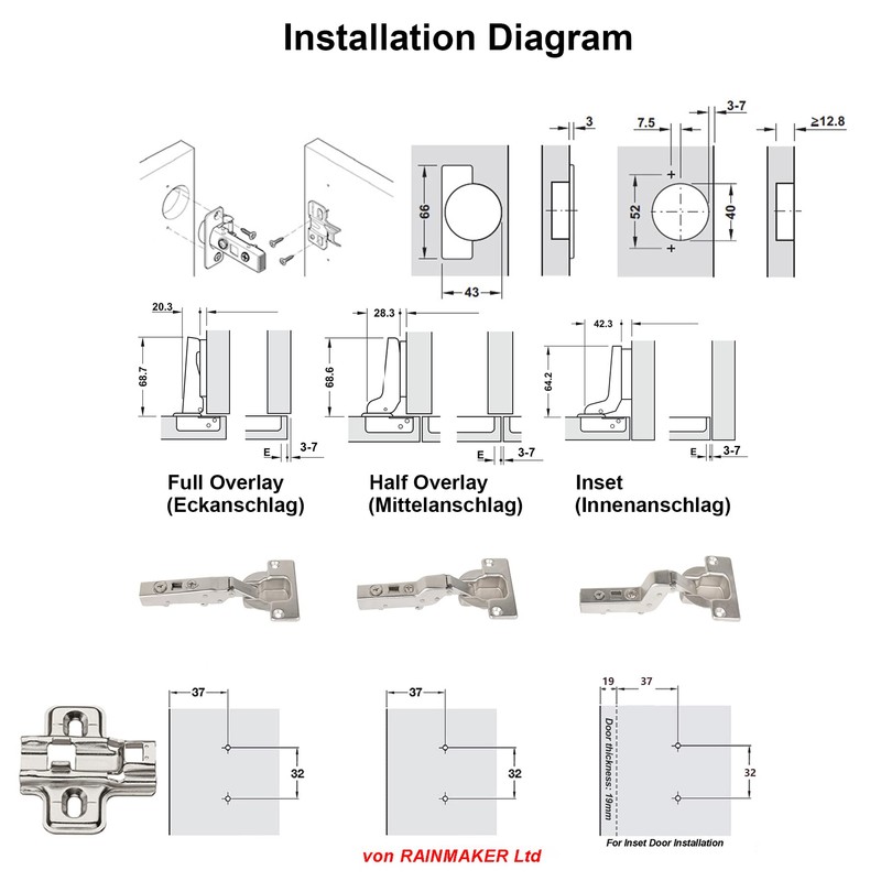 HAFELE 95 Degree Inset Hinges 40mm with Hydraulic Damper for