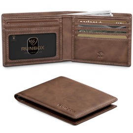 RUNBOX Wallet for Men,Mens Wallet,Slim Leather Bifold,RFID Blocking 8 Slots Gift Box