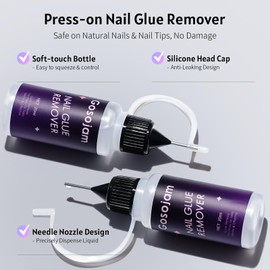 Gosojam Nail Glue Remover for Press-On & Acrylic Nails, Acetone-Free, Odorless, Non-Oily, Works with All Nail Adhesives Types — Fast on Solid Glue & Jelly Tabs, Pinpoint Precision Syringe Tip, 20 ml