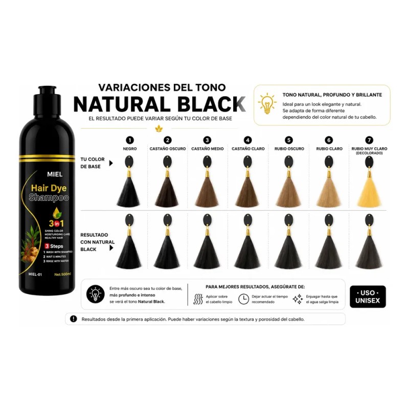 Miel® Shampoo Con Tinte Cubre Canas Natural Jengibre 500ml