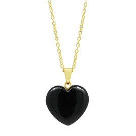 Gempires Natural Black Obsidian Heart Pendant Necklace, 20 mm Heart With 18 + 2 Inch Adjustable Chain (Black Obsidian)