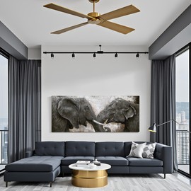 LevvArts Elephant Wall Art Modern African Wildlife Painting Print Western Man Cave Decor Black and Brown Decorations Large Format 20"X48"