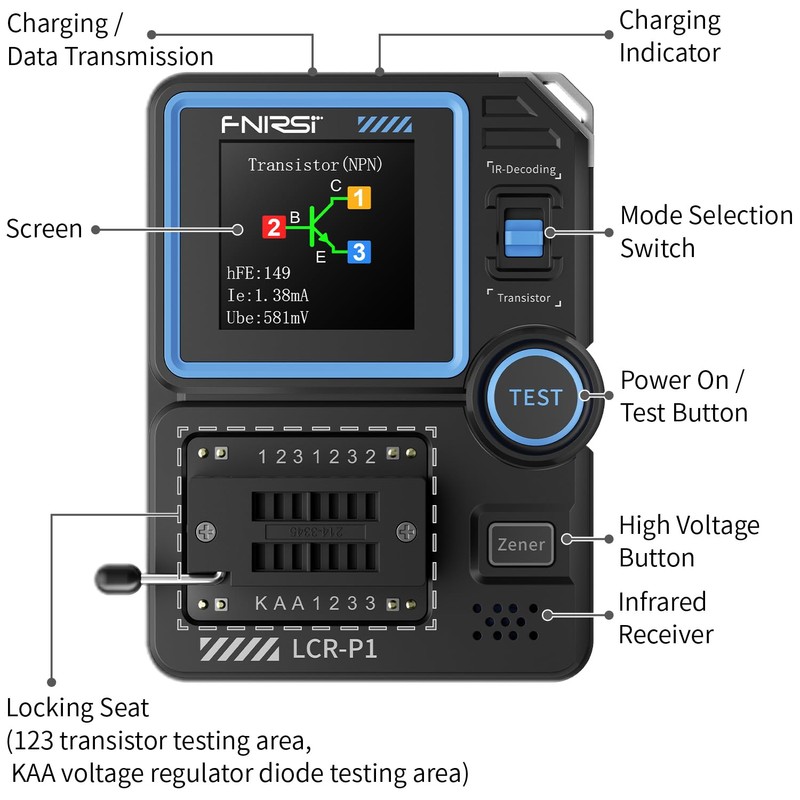 FNIRSI LCR-P1 Transistor Tester, Mosfet Transistor Capacitor Tester, SMD Electronic