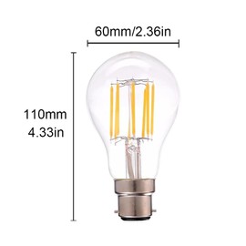 Dimmable 8W B22 A19 A60 Vintage Bayonet LED Blub Warm White 2700K, 80W Halogen Replacement for Beside Lamp Ceiling Fan Pendant Lights Chandelier Fixture,800 lm 2-Pack