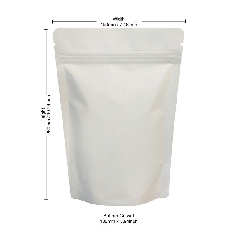RIGHTPAK White Matt Stand Up Pouches 25 Pieces 19cm x
