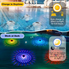 AVEKI Solar Pool Light, 7 Colors Changing LED Lighting Effect with Remote, Waterproof Foldable Pool Wedding Path Party Decoration (White)