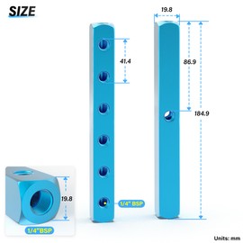 TAILONZ PNEUMATIC 1/4 Inch Blue 6 Way 9 Port Pneumatic Shunt Aluminium Block Pneumatic Manifold Air Distribution Block Air Path Exhaust Air Source Distributor, Compressed Air Manifold Pneumatic Block