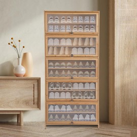 WANLECY 10 Tier Shoe Rack Organizer with Door, 40 Pairs Entryway Shoe Storage Cabinet Narrow Shoe Organizers and Storage Shoe Rack for Entryway Bedroom Hallway (Brown)