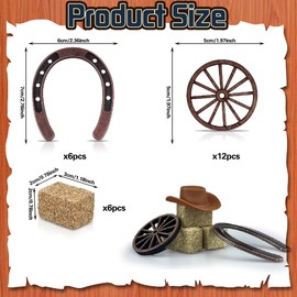 PPXMEEUDC Western Party Decorations Mini Horseshoe Cowboy Hats Wheel Hay Bales for Crafts Birthday Wedding and Cowboy Party Favor