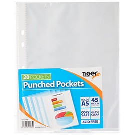 Tiger A5 strong transparent poly punched pockets x 20 sleeves/wallets