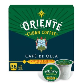 Oriente Sweetened Espresso with Cinnamon Coffee Pods, 36 ct, Dark Roast Flavored Cuban Inspired in Recyclable Single Serve Pods - 100% Arabica Coffee, Compatible with Keurig K Cups Maker