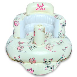 WEMORA Inflatable Baby Seat for Babies 3-36 Months Built-in Air Pump Toddler Floor Seat with Back Support for Sitting Up Portable Blow Up Baby Chair for Feeding Shower and Playtime (Cat)