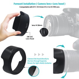 EW-63C Lens Hood,Compatible for Canon EF-S 18-55mm f/3.5-5.6 is STM or T8i T7i T7 R8 R10 R7 90D 80D 77D 700D camera,Reversible Lens Shade+1pcs Lens cleaning cloth
