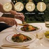 MATANA 50 Premium White Plastic Dinner Plates with Gold Rim,