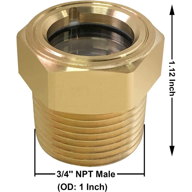 3/4 NPT Air compressor Oil Sight Glass, Male Hex Head