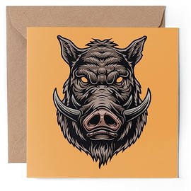 1 x Greeting Card - Cruel Wild Boar Head Vintage - Blank Birthday Celebration Anniversary #60636