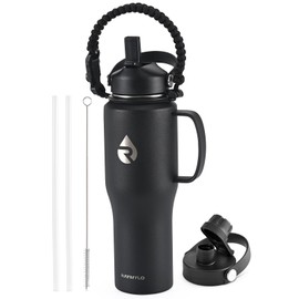 RAYMYLO 32oz Stainless Steel Water Bottle (Cold for 48 Hrs, Hot for 24 Hrs), Triple Wall Vacuum Insulated Water Bottle with Straw Lid, Spout Lid and Paracord Handle, Leakproof, Fit in Any Car Cup
