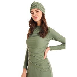OBEEII Womens Muslim Swimsuits Full Coverage Long Sleeve Swimwear Burkini Hijab Bathing Suit Green B X-Large