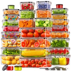 KEMETHY 60 Pcs Large Food Storage Containers with Lids Airtight, Total 736.8OZ Stackable Kitchen Organization Set, BPA-Free Plastic Meal Prep Container with Labels & Marker Pen