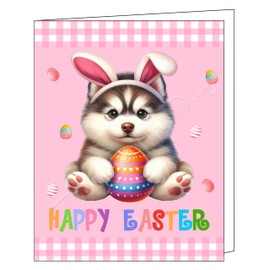 Siberian Husky Dog Easter Dog Greeting Cards - Adorable Pets Invitation Cards with Envelopes - Pet Artwork Festival Note Cards (1 Note Card)