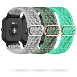 LYSANDRA 3 Pack Stretchy Nylon Watch Bands Compatible Spade Co Health Smartwatch 4, 22mm Stretch Elastics Nylon Adjustable Replacement Strap Accessories for Men & Women (3 Pack-A4)