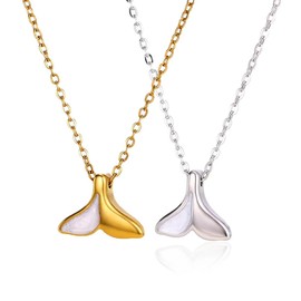 JczR.Y Fish Tail Necklace Pendant Whale Tail Necklace Opal Gold Silver Plated Fish Dolphin Tail Necklace for Women Summer Beach Jewelry Gift 2 Pcs