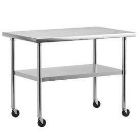 KYBOLT 36" x 24" Stainless Steel Work Table NSF Certified Heavy Duty Commercial Kitchen Prep Table with Undershelf & Caster Wheels for Home, Restaurant, Hotel, Silver