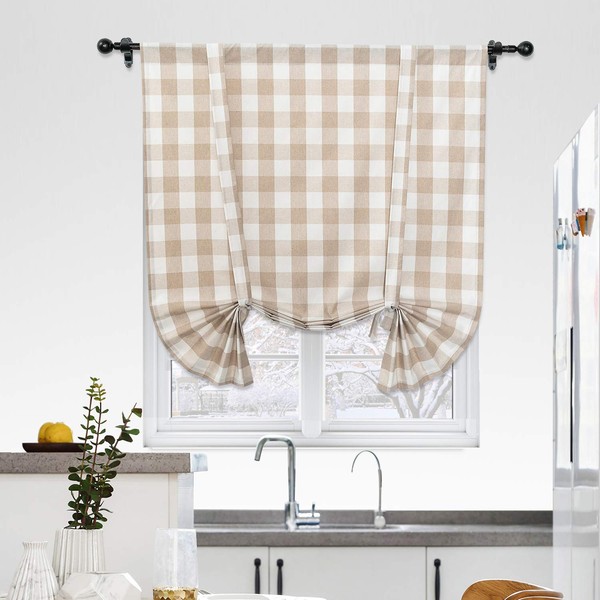 Tie Up Curtain for Windows 45 inches Long Buffalo Check