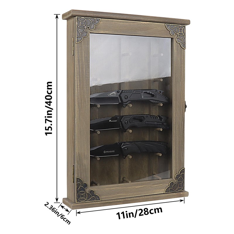 Wooden Knife Display Case-Pocket Knife Shadow Box-Knife Cases for Collections