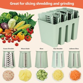 Cheese Grater With Hand Crank Countertop For Kitchen，Grater Shredder With Handle For Kitchen Rotating，Vegetable Slicer，Nuts Grinder Cheese Shredder with Clean Brush(5 Blades Matcha Color)